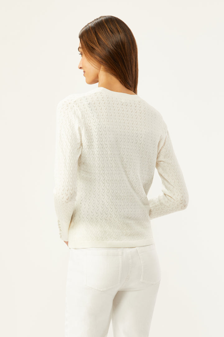 Reverse Print Pointelle Sweater - White