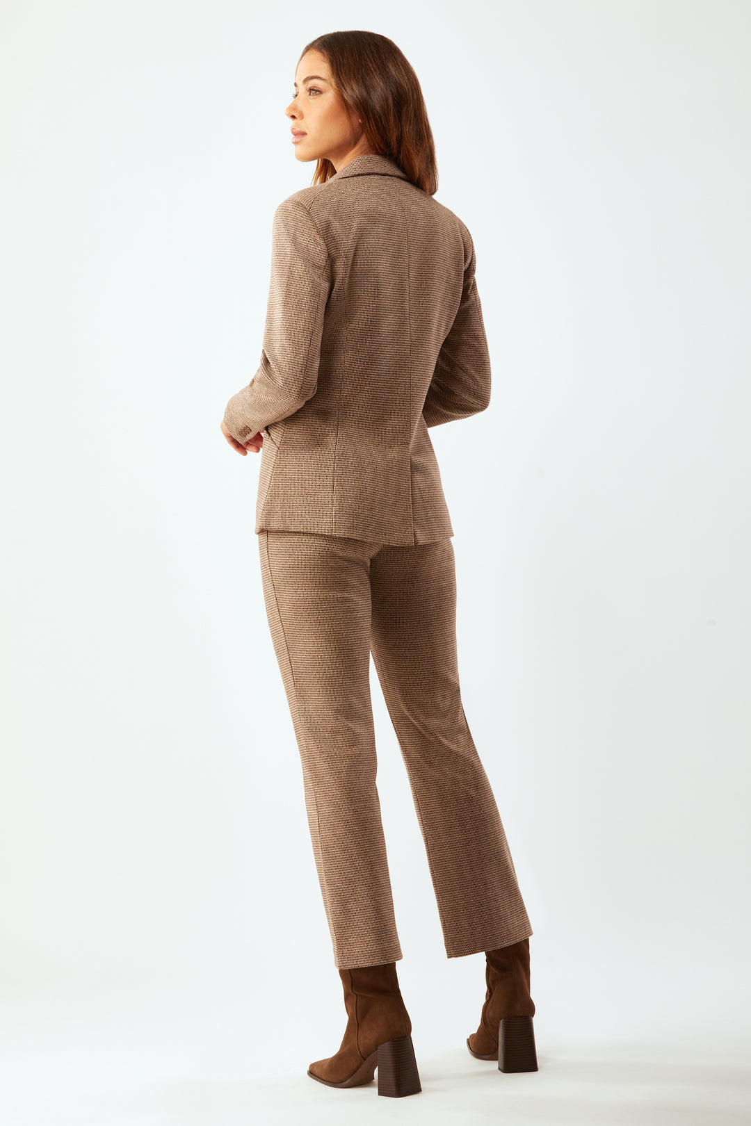 Shaped Blazer With Seaming Detail - Camel Chocolate Tweed