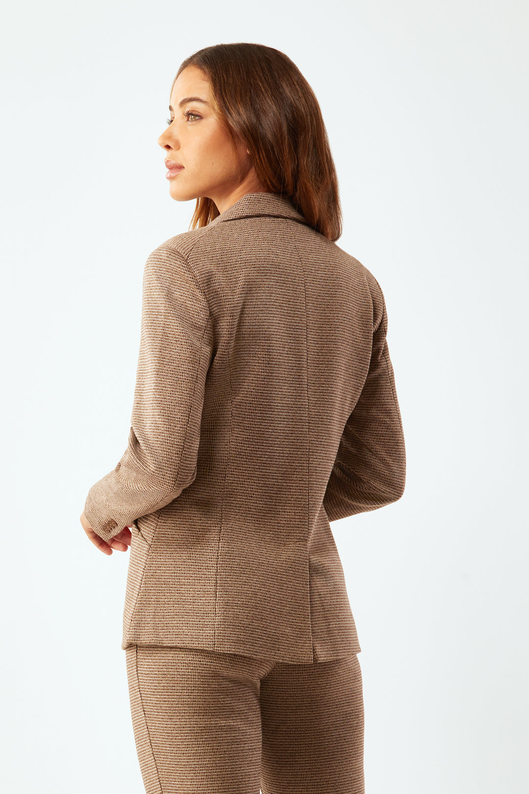 Shaped Blazer With Seaming Detail - Camel Chocolate Tweed