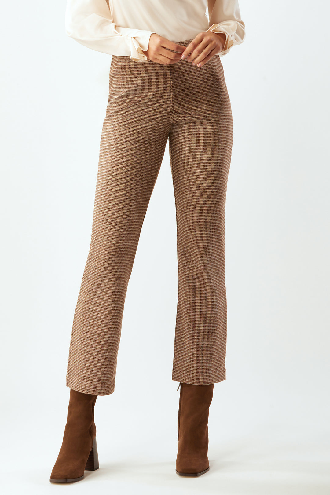 Prince Cropped Flare Pant - Camel Chocolate Tweed