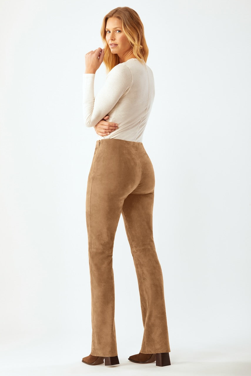Stretch Suede Bootcut Pant - Camel