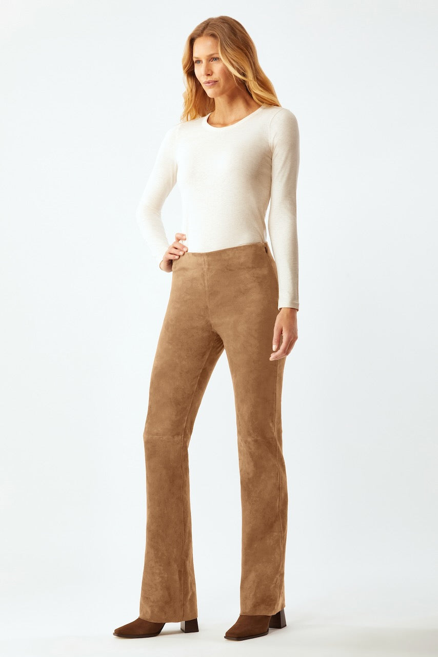 Stretch Suede Bootcut Pant - Camel