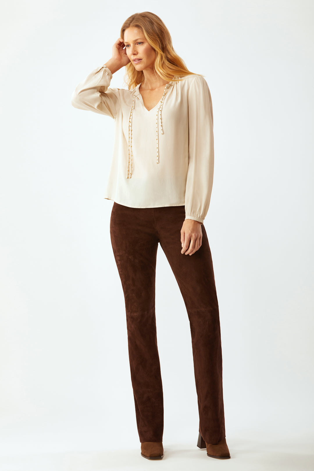 Chastain Blouse With Beaded Ties - Ecru