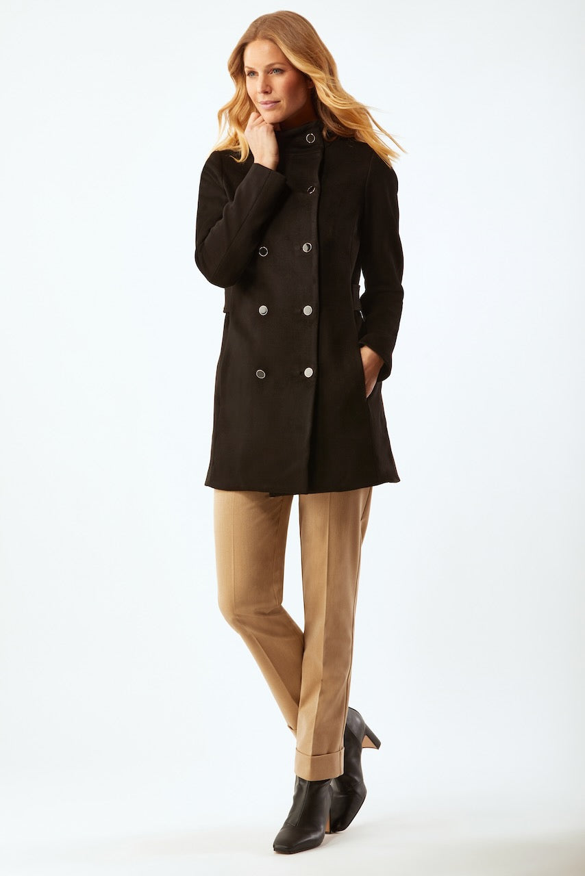 Car Coat With Button And Belt Detail - Black