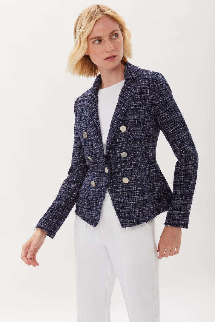 Tweed Blazer With Double Breasted Look - Navy Tweed