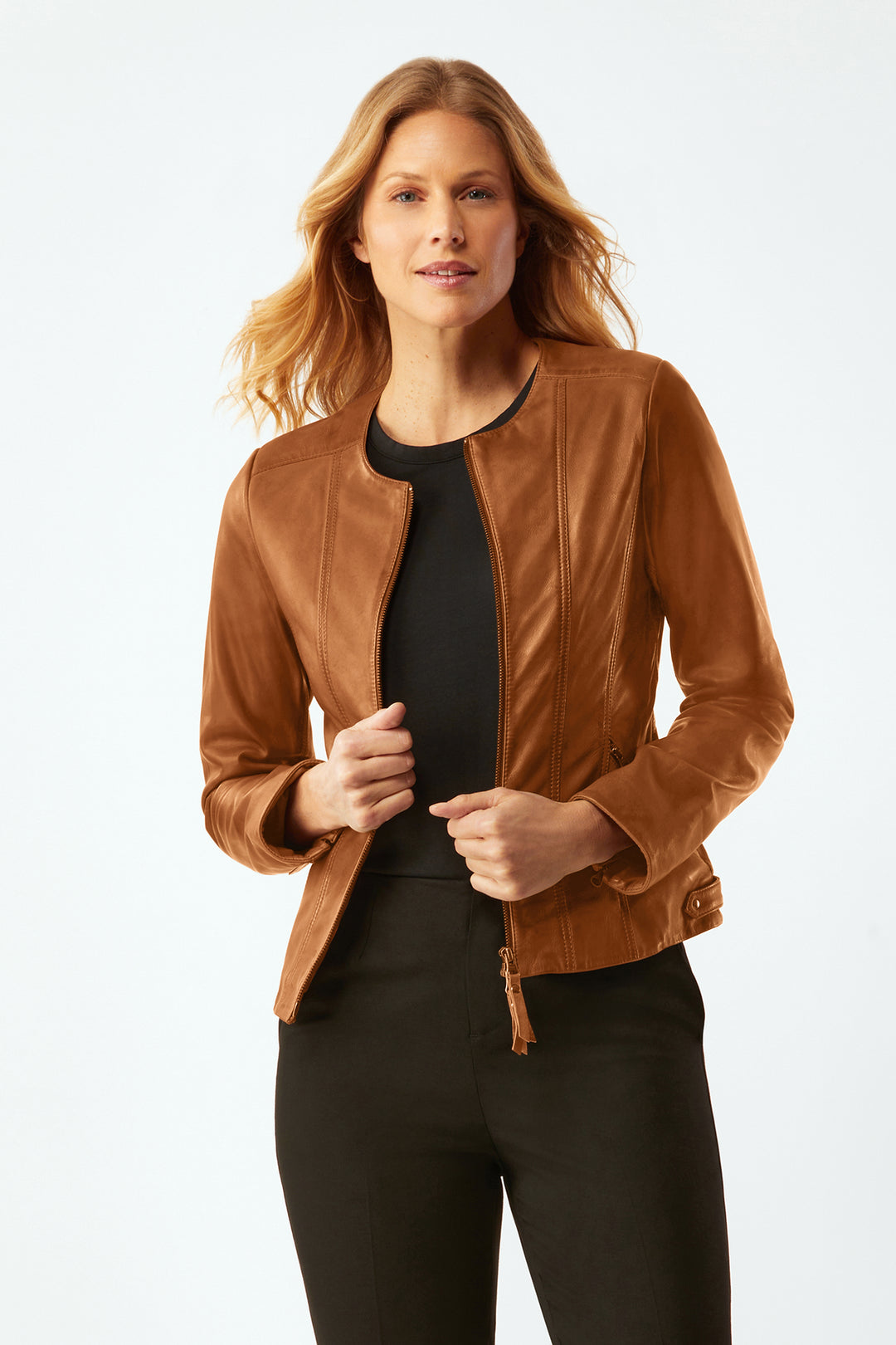 Waxed Leather Zip Jacket - Amber
