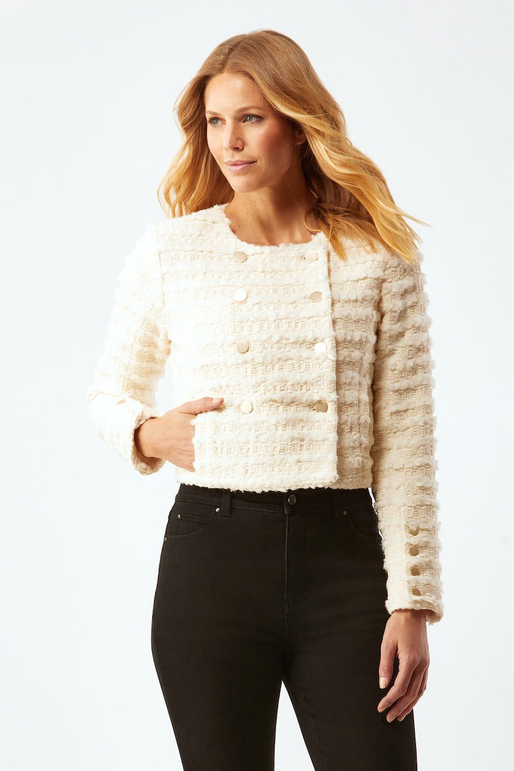 Double Breasted Collarless Jacket - Cream