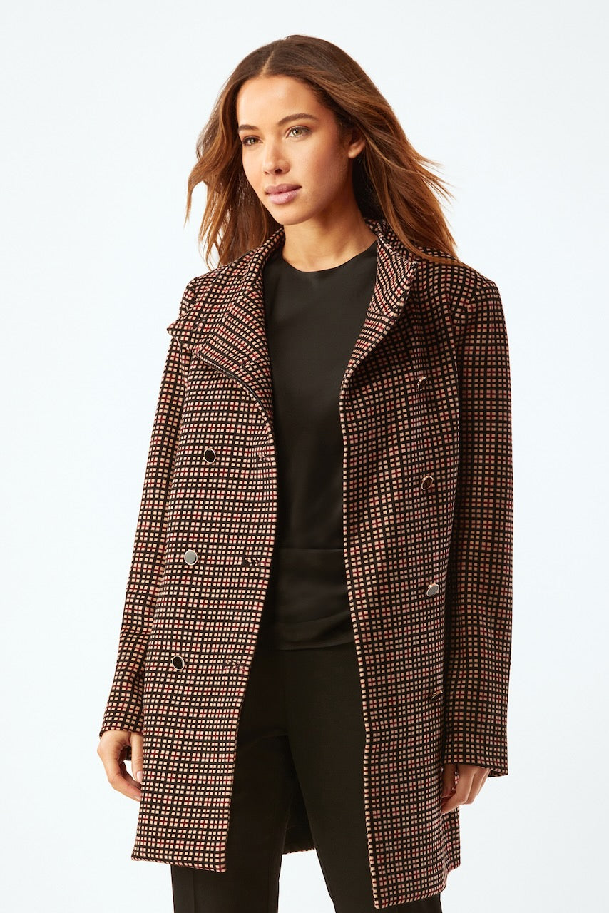 Car Coat With Button And Belt Detail - Black/Camel