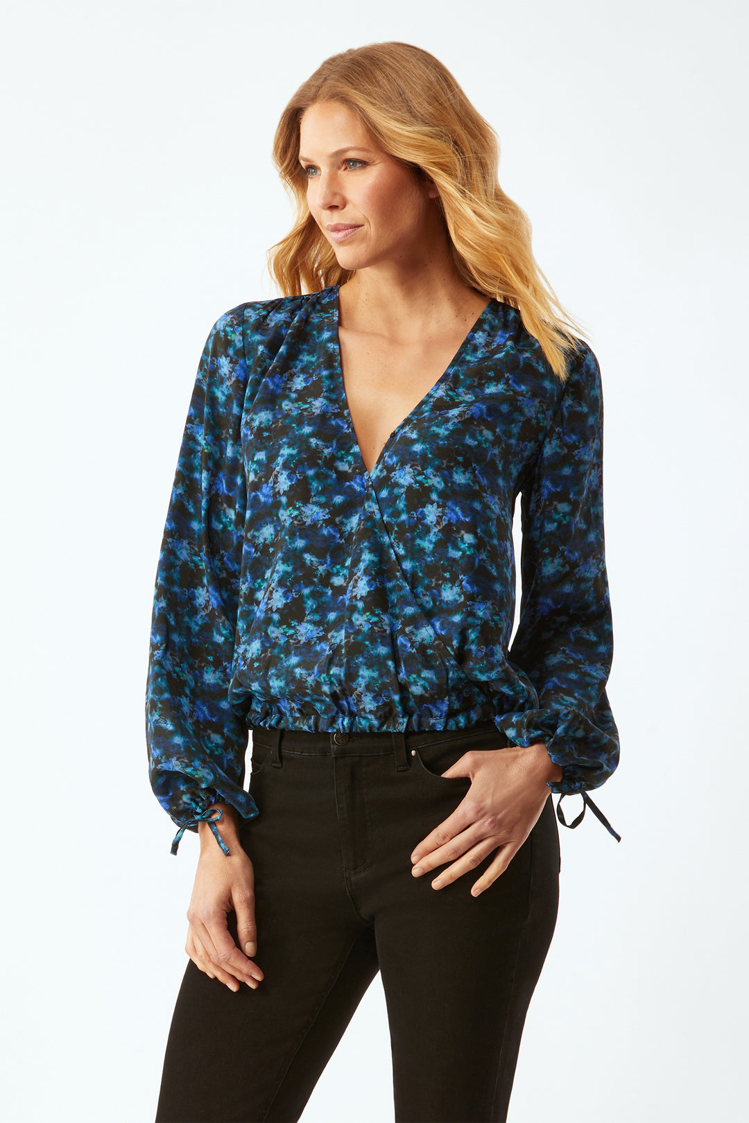 Lawrence Slouchy Crossover Top - Cobalt Watercolor