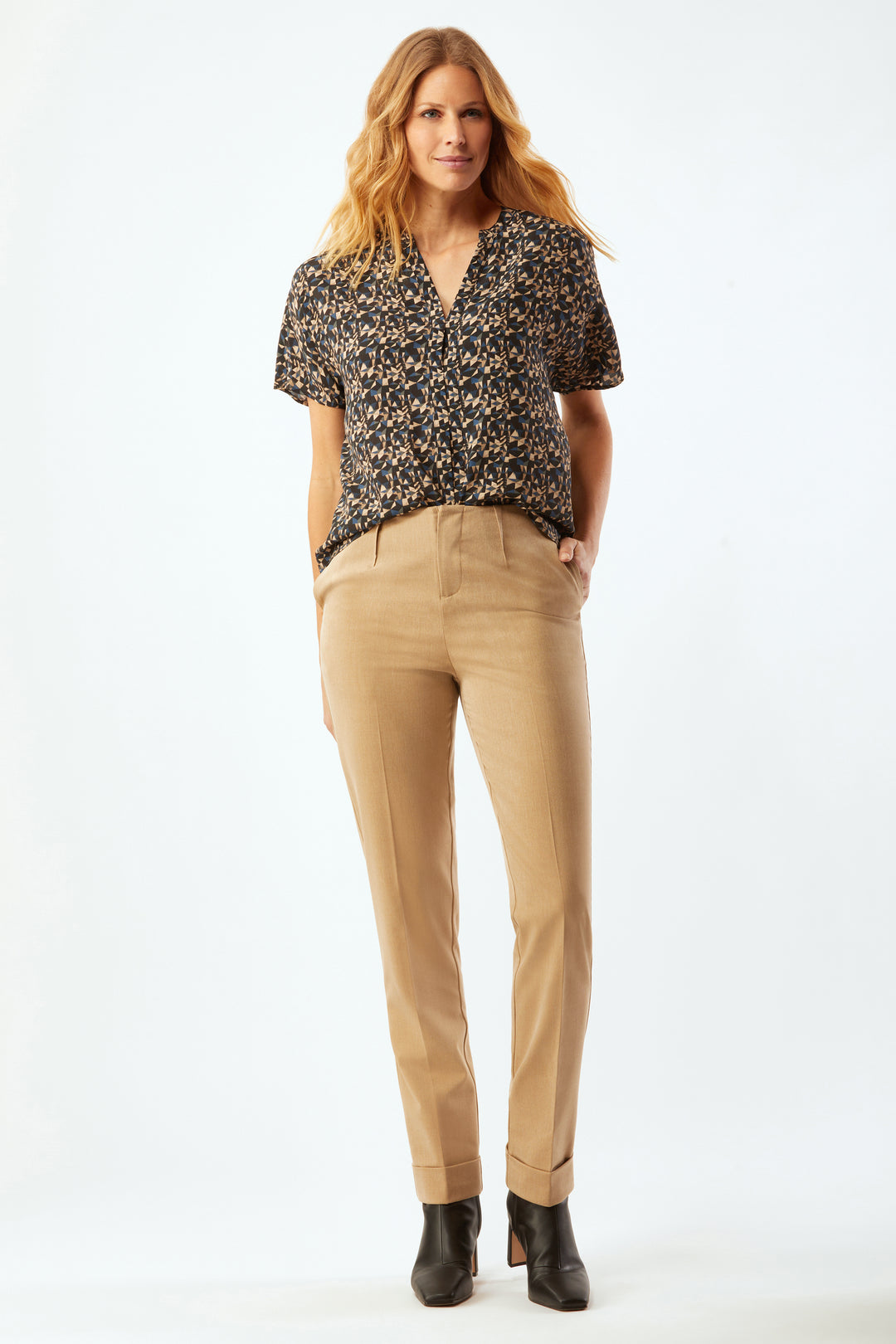 Gramercy Cuffed Pant With Raised Darts - Camel