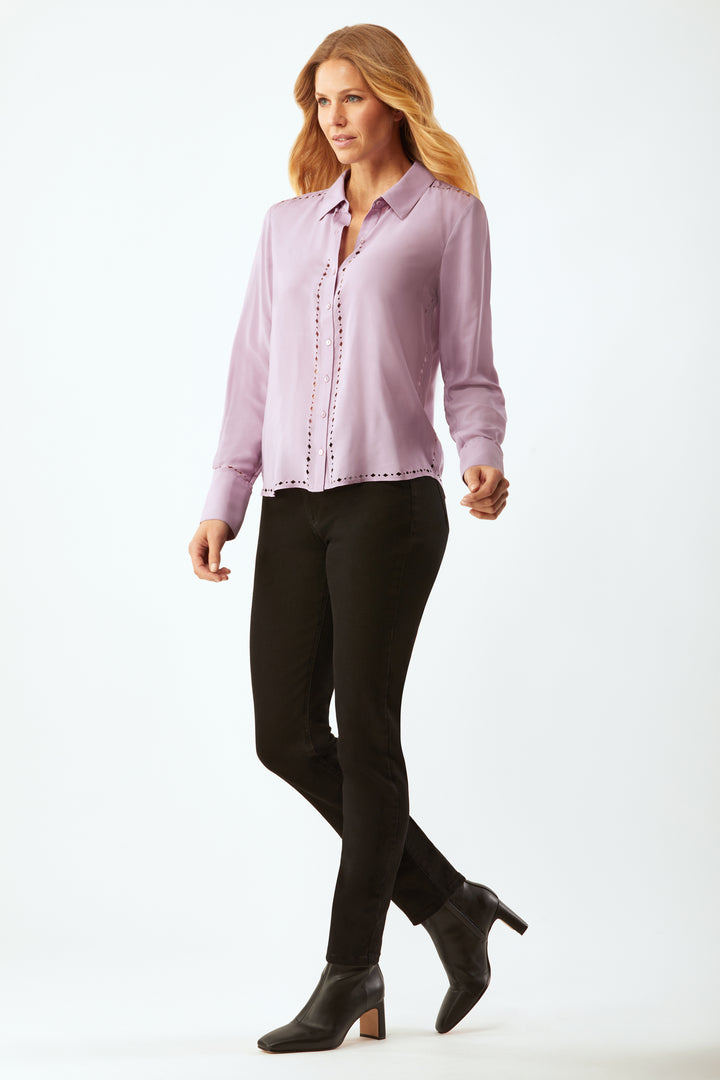 Streep Classic Shirt With Laser Cut In Silk - Lavender