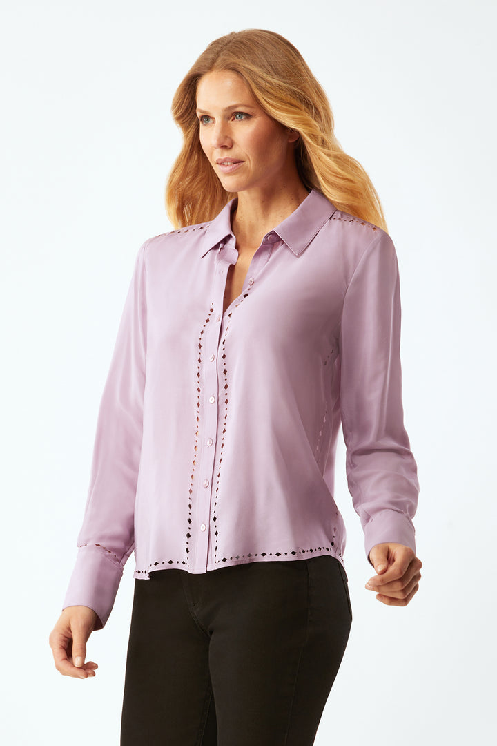 Streep Classic Shirt With Laser Cut In Silk - Lavender