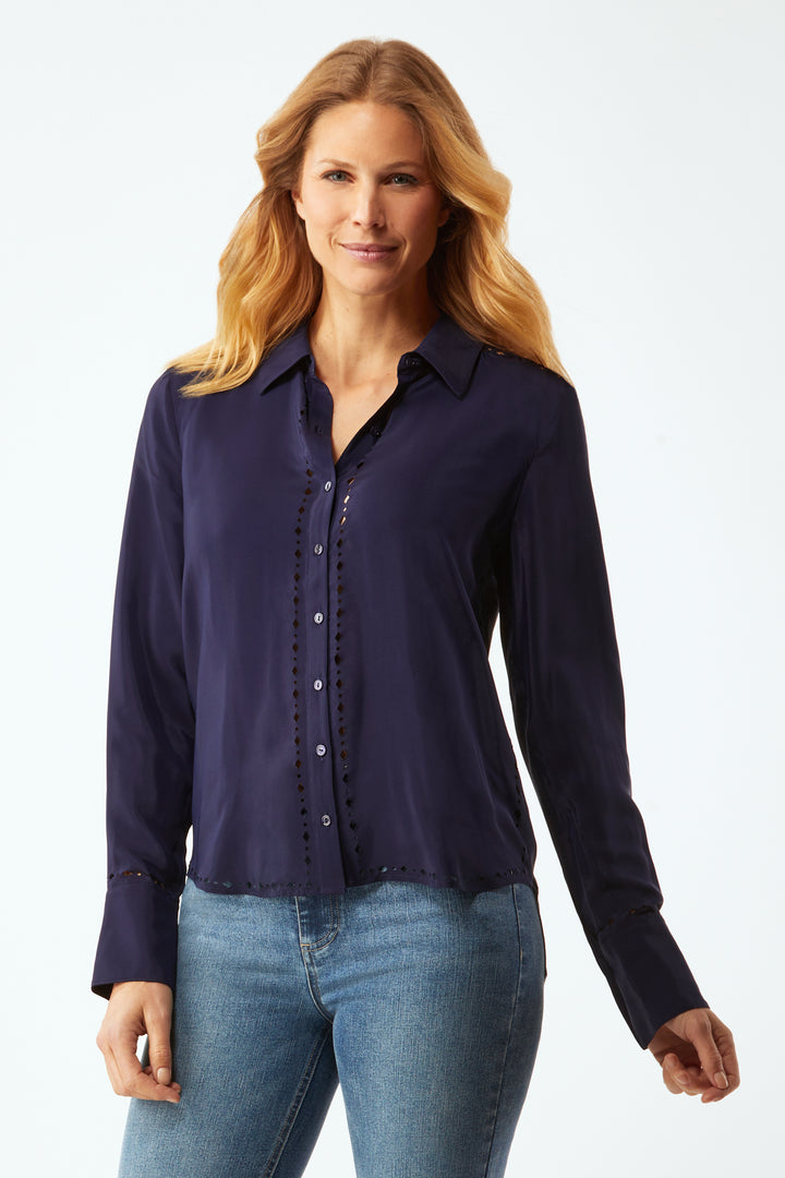 Streep Classic Shirt With Laser Cut In Silk - Evening Blue