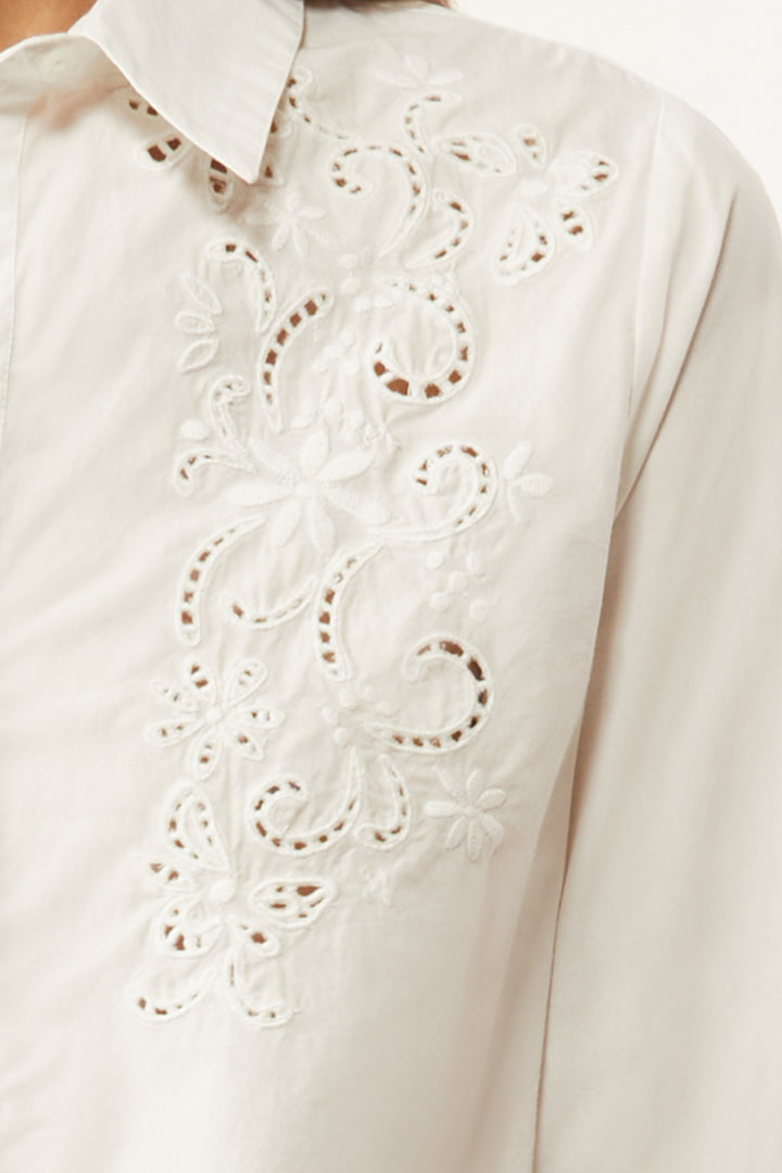 Streep Openwork Embroidered Shirt - White