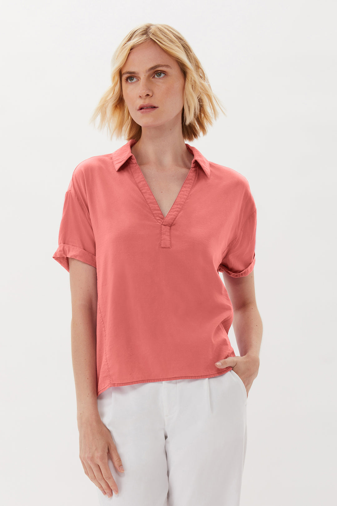 New Hutton Garment Dyed Pullover Top - Nantucket Red