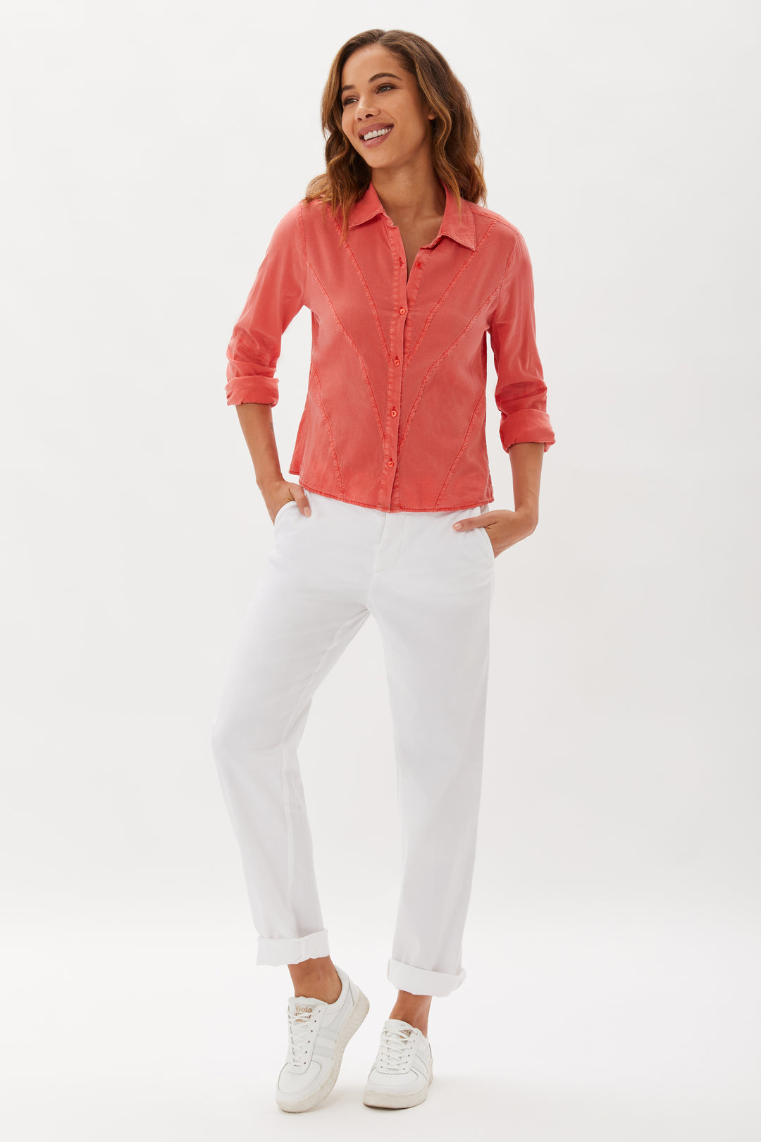 Hepburn Garment Dye With Seaming Detail Shirt - Nantucket Red