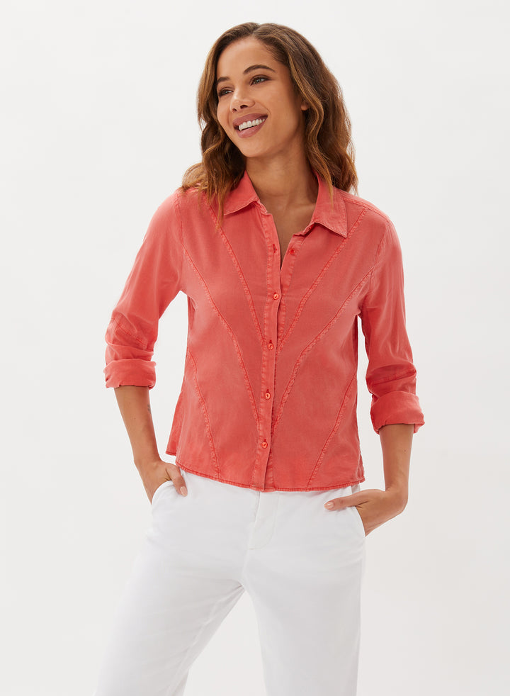 Hepburn Garment Dye With Seaming Detail Shirt - Nantucket Red