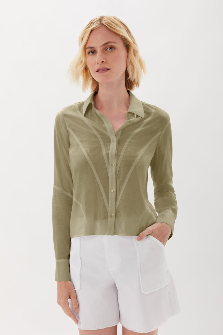Hepburn Garment Dye With Seaming Detail Shirt - Soft Olive