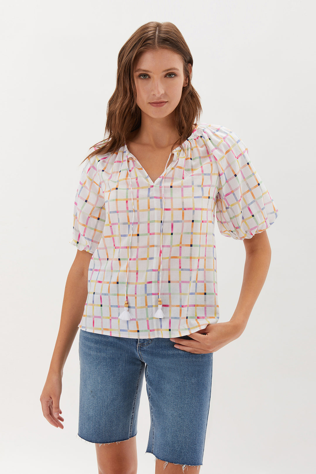 Winslet Puff Sleeve Top With Tie - Picnic