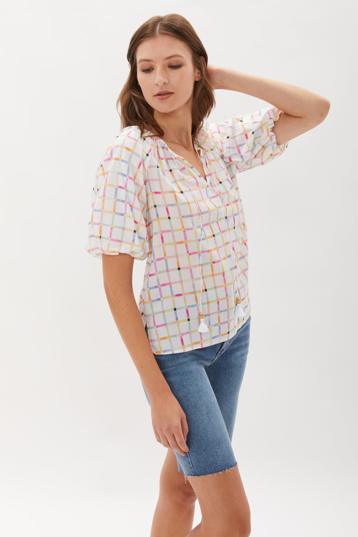 Winslet Puff Sleeve Top With Tie - Picnic