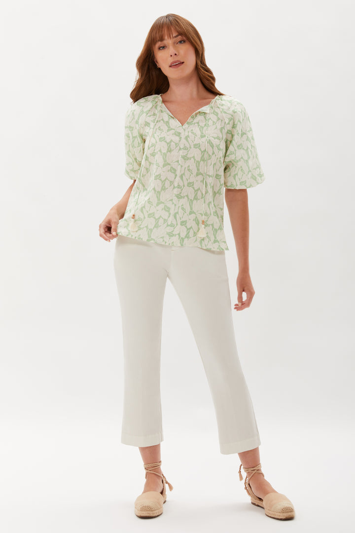Winslet Puff Sleeve Top With Tie - Verdant