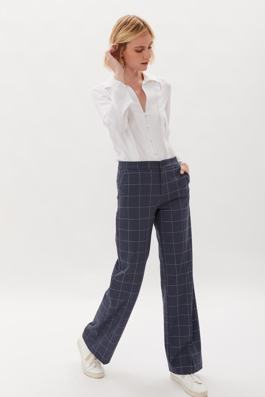 York Wide Leg Trouser - Embroidered - Indigo W Sand Embroidery