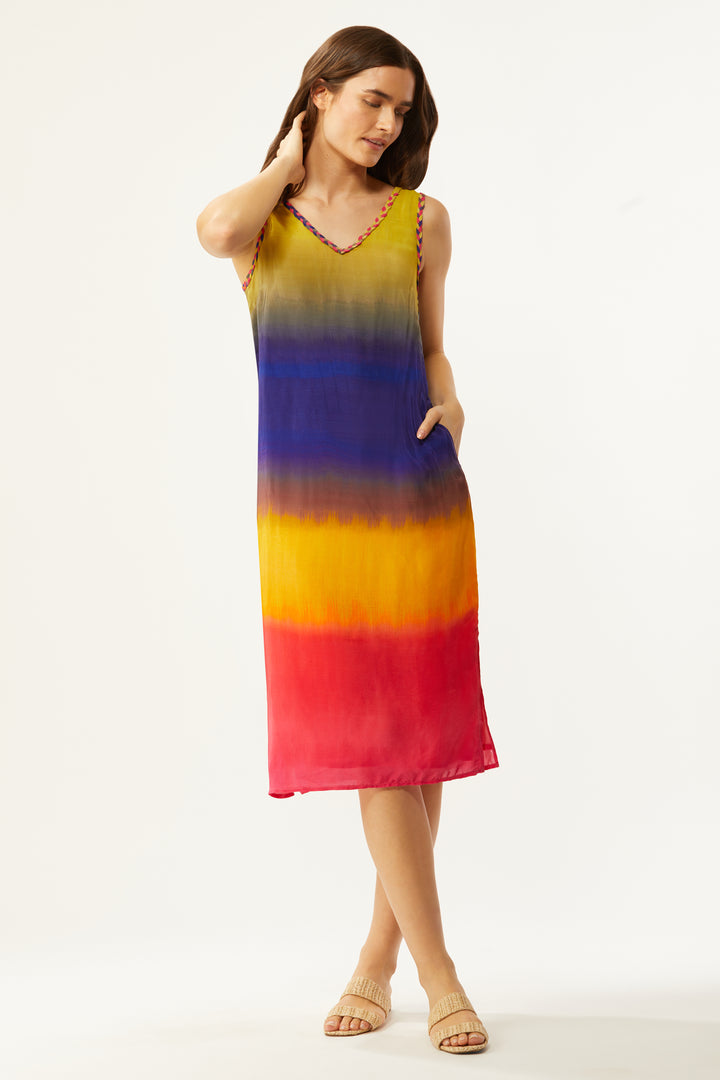 Holt Braid Detail Ombre Dress - Mauritius Rainbow
