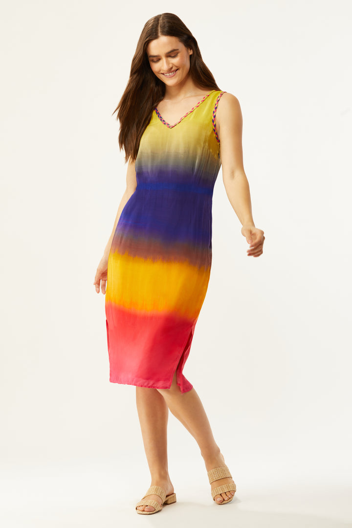 Holt Braid Detail Ombre Dress - Mauritius Rainbow