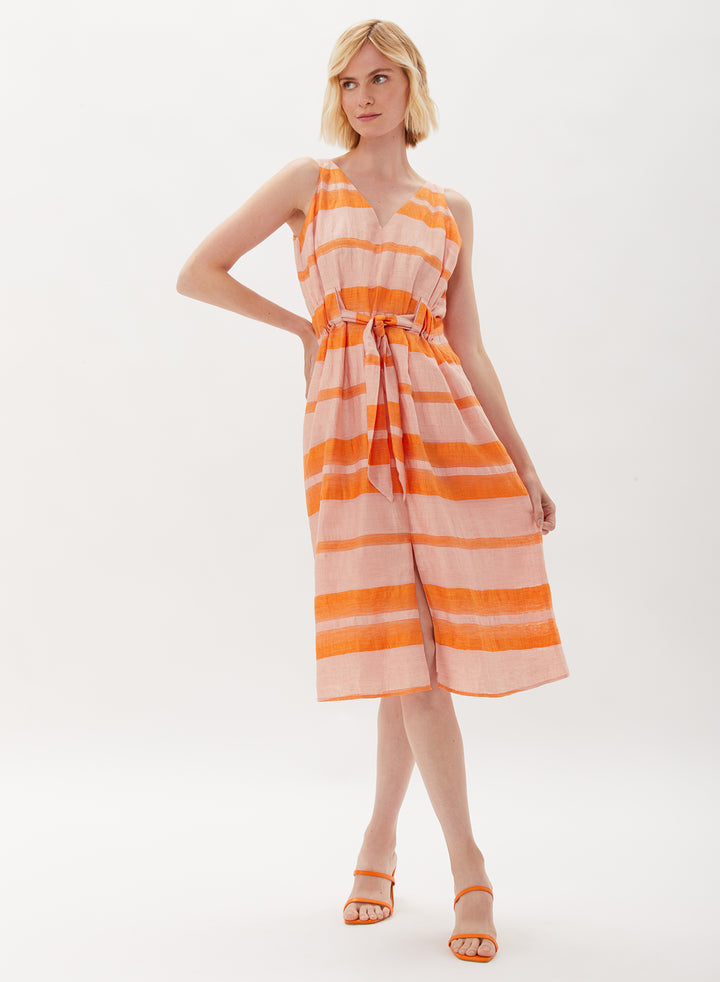 Cruz Belted Sleeveless Dress - Tangerine Stripe