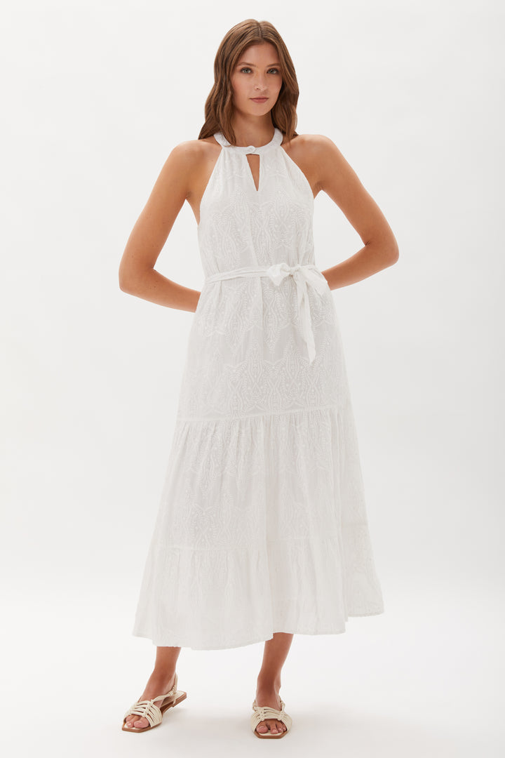 Hathaway Embroideered Halter Maxi Dress - White