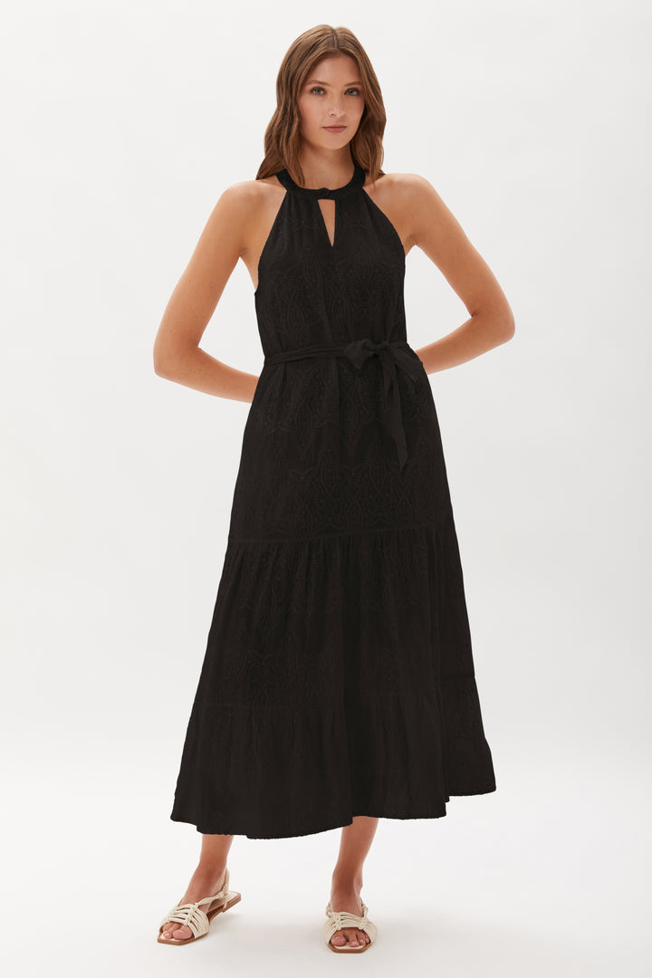 Hathaway Embroideered Halter Maxi Dress - Black