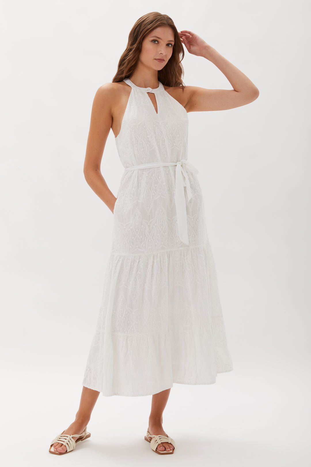 Hathaway Embroideered Halter Maxi Dress - White