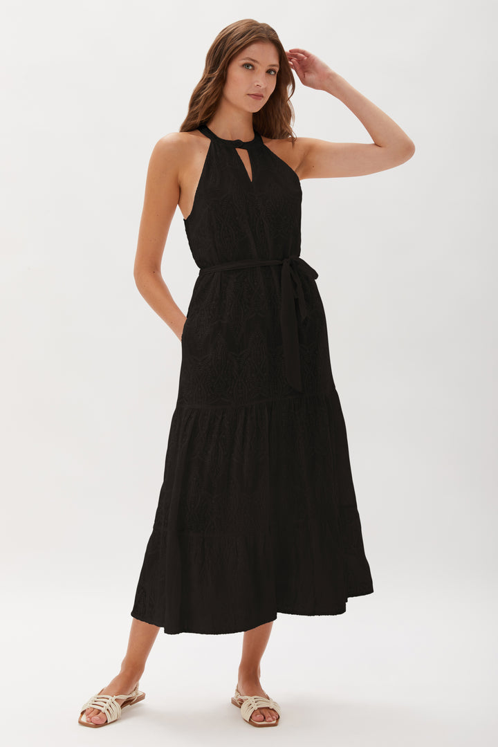 Hathaway Embroideered Halter Maxi Dress - Black