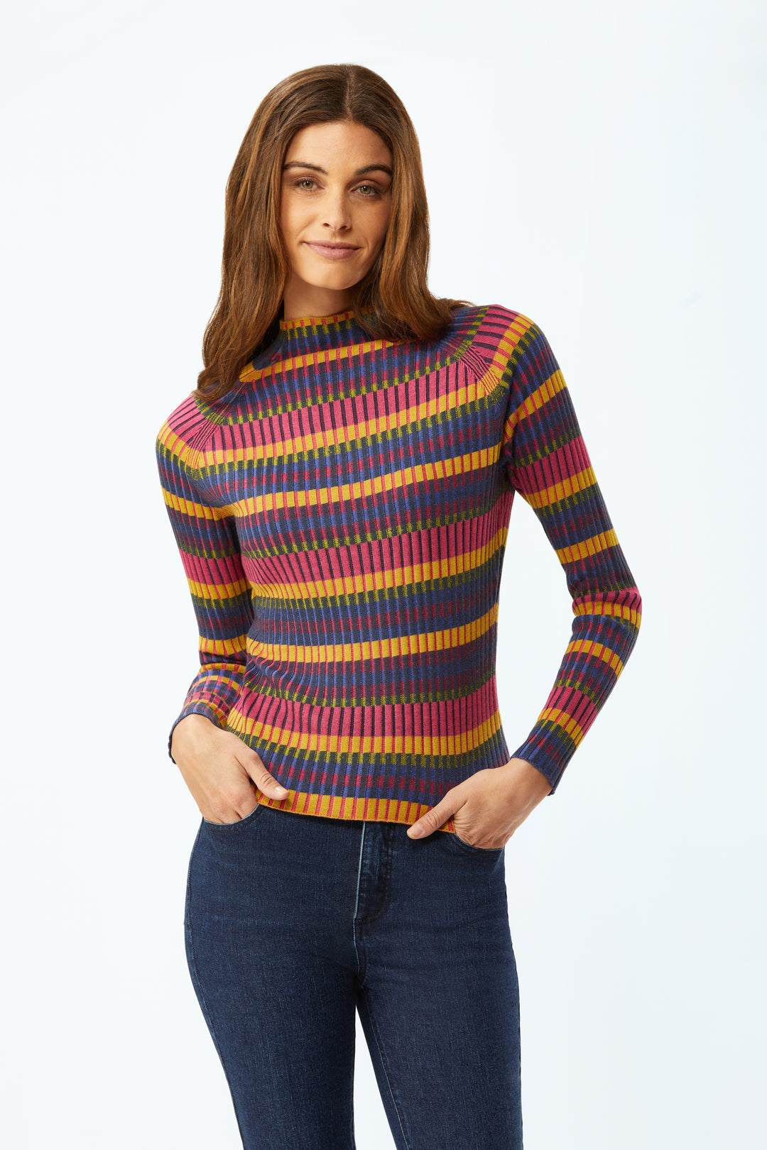 Textured Rib Knit Raglan Sweater - Multi Rib