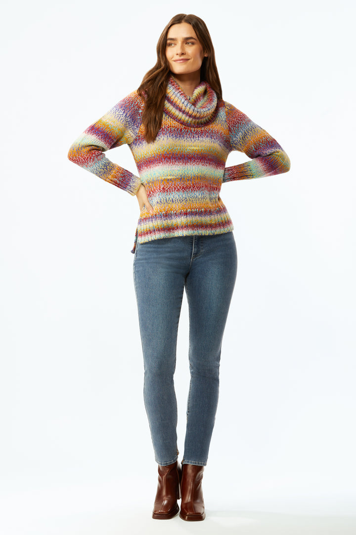 Cowl Neck Sweater - Rainbow Spacedye