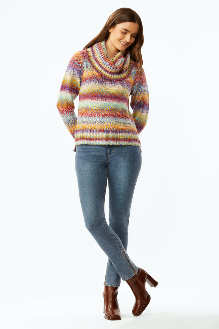Cowl Neck Sweater - Rainbow Spacedye