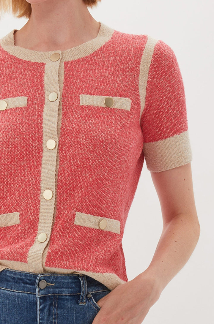 Short Sleeve Sweater Jacket - Coral Rose/ Pale Flax