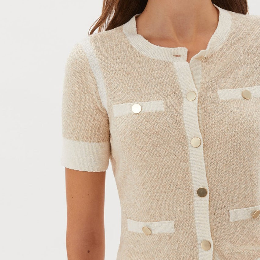 Short Sleeve Sweater Jacket - Pale Flax/Cream