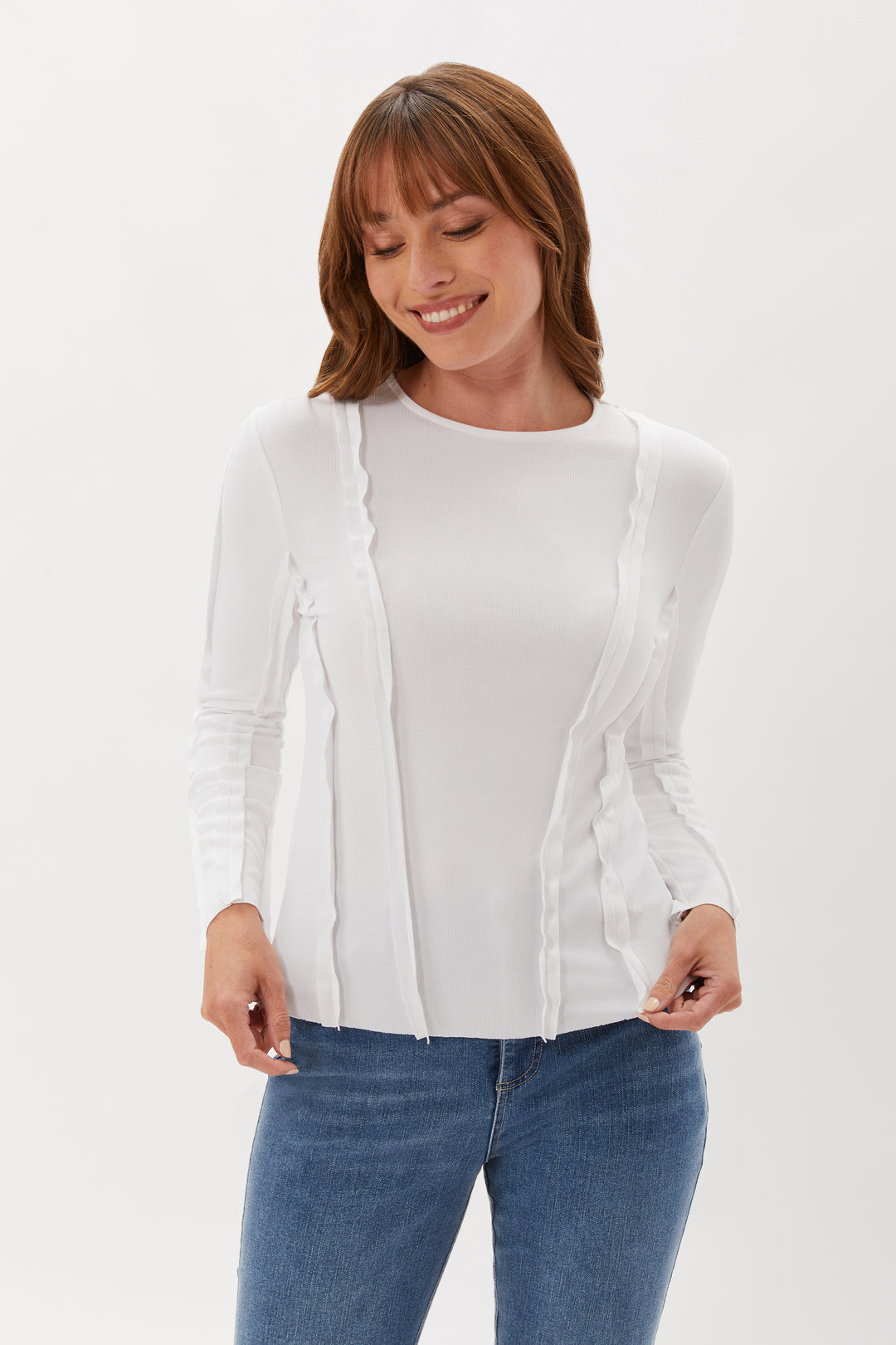 Exposed Seam Long Sleeve Top - White
