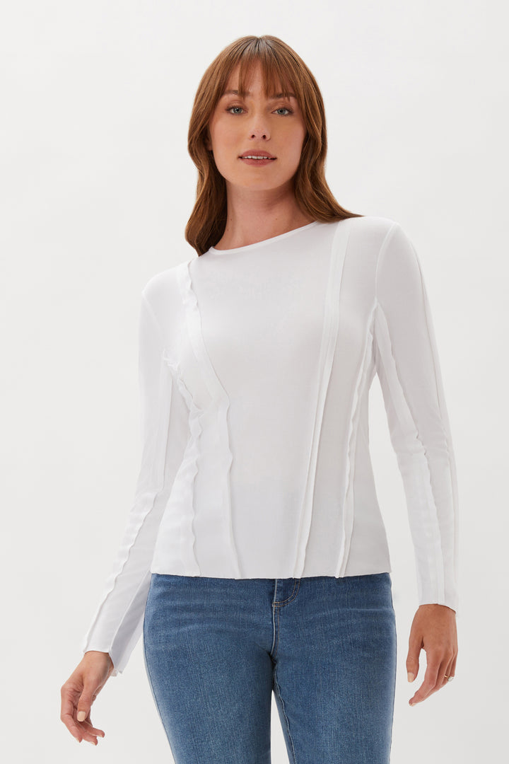 Exposed Seam Long Sleeve Top - White