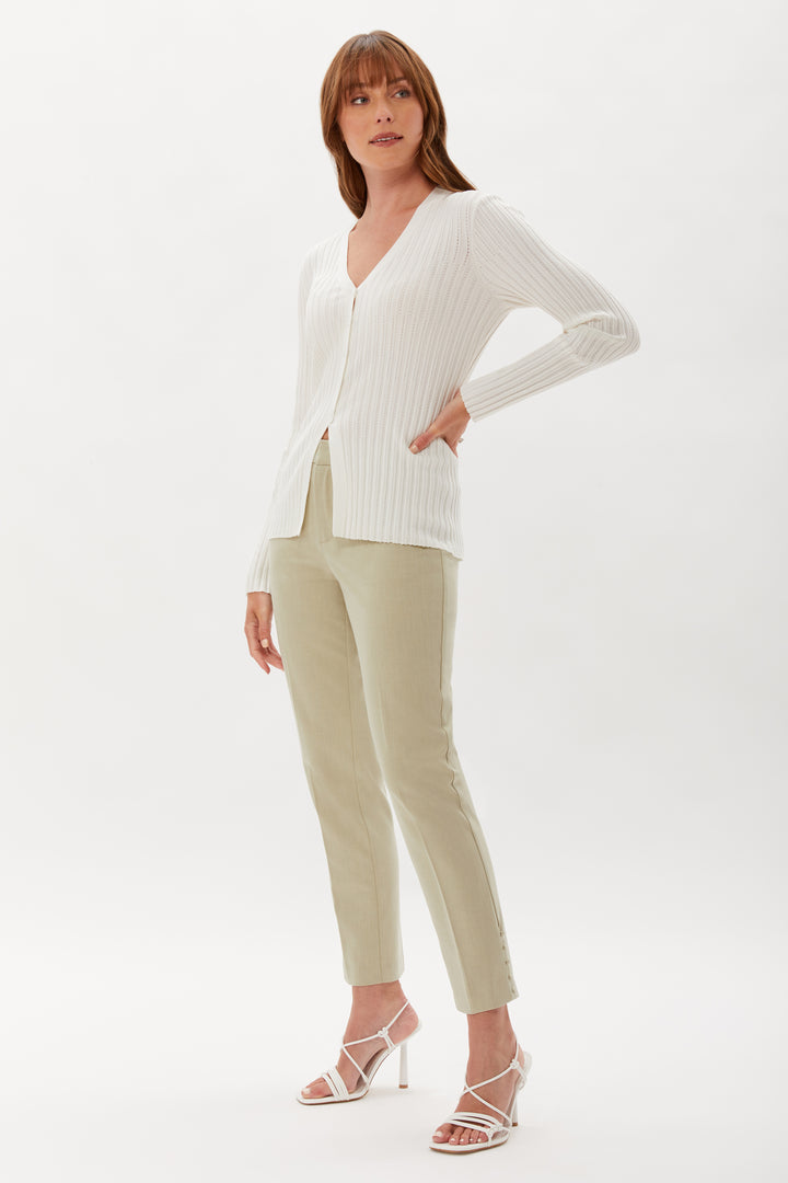 Barrow Cropped Pant With Button Detail - Aloe