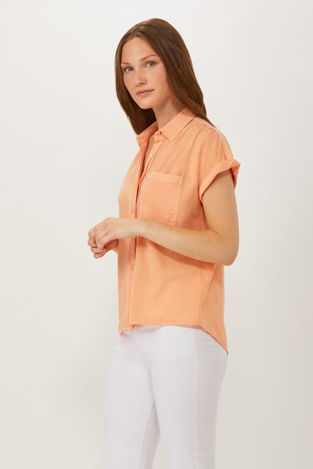 Hutton Roll Sleeve Shirt - Apricot
