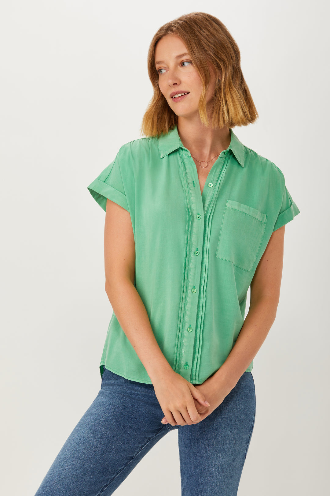 Hutton Roll Sleeve Shirt - Spring Green