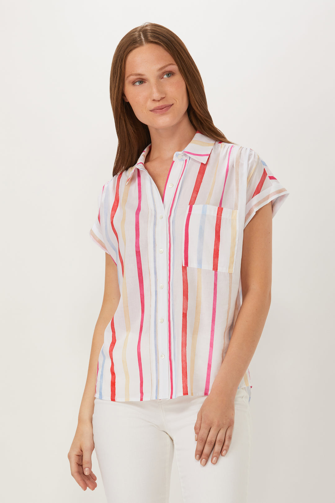 Hutton Roll Sleeve Shirt - Watercolor Stripe