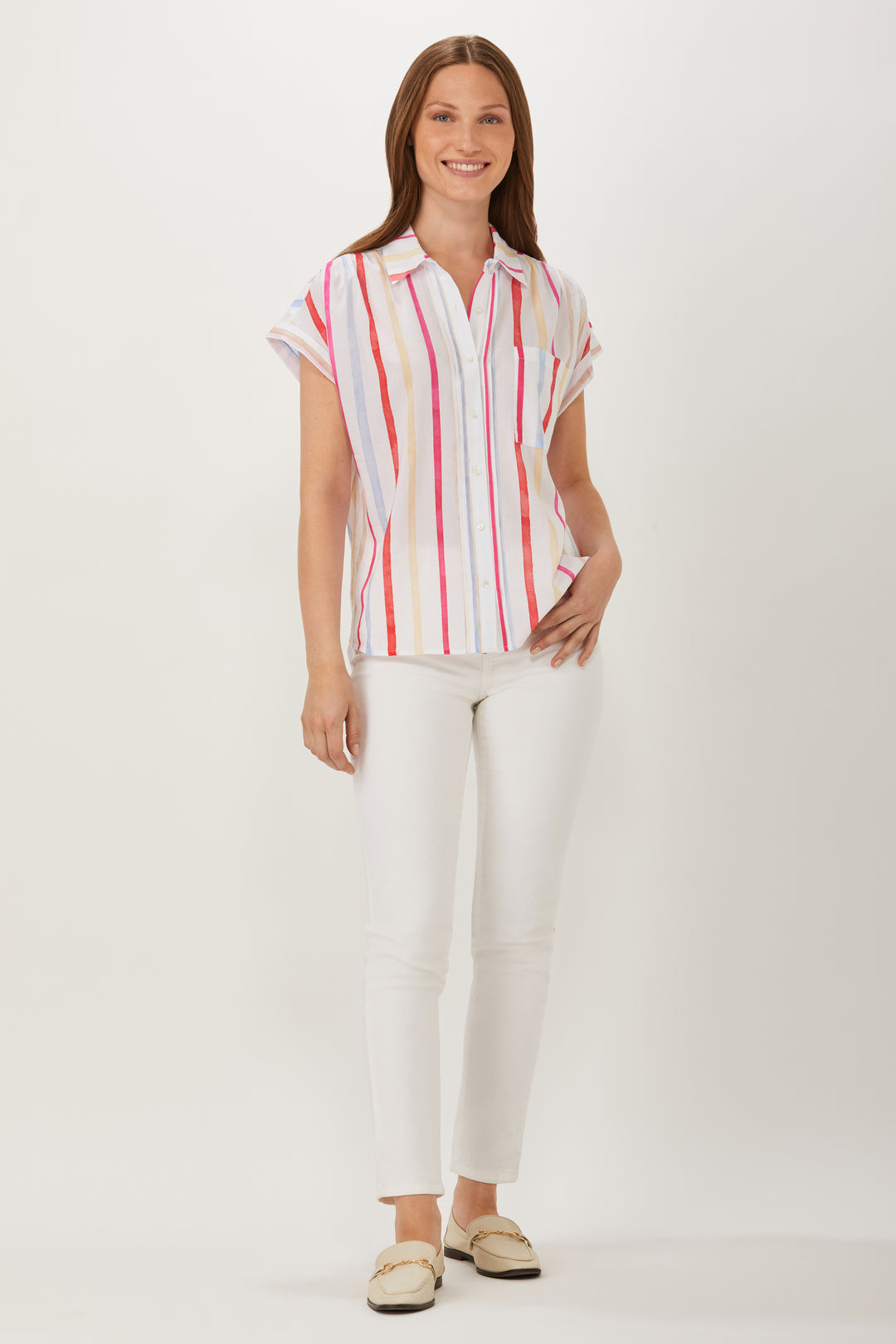 Hutton Roll Sleeve Shirt - Watercolor Stripe