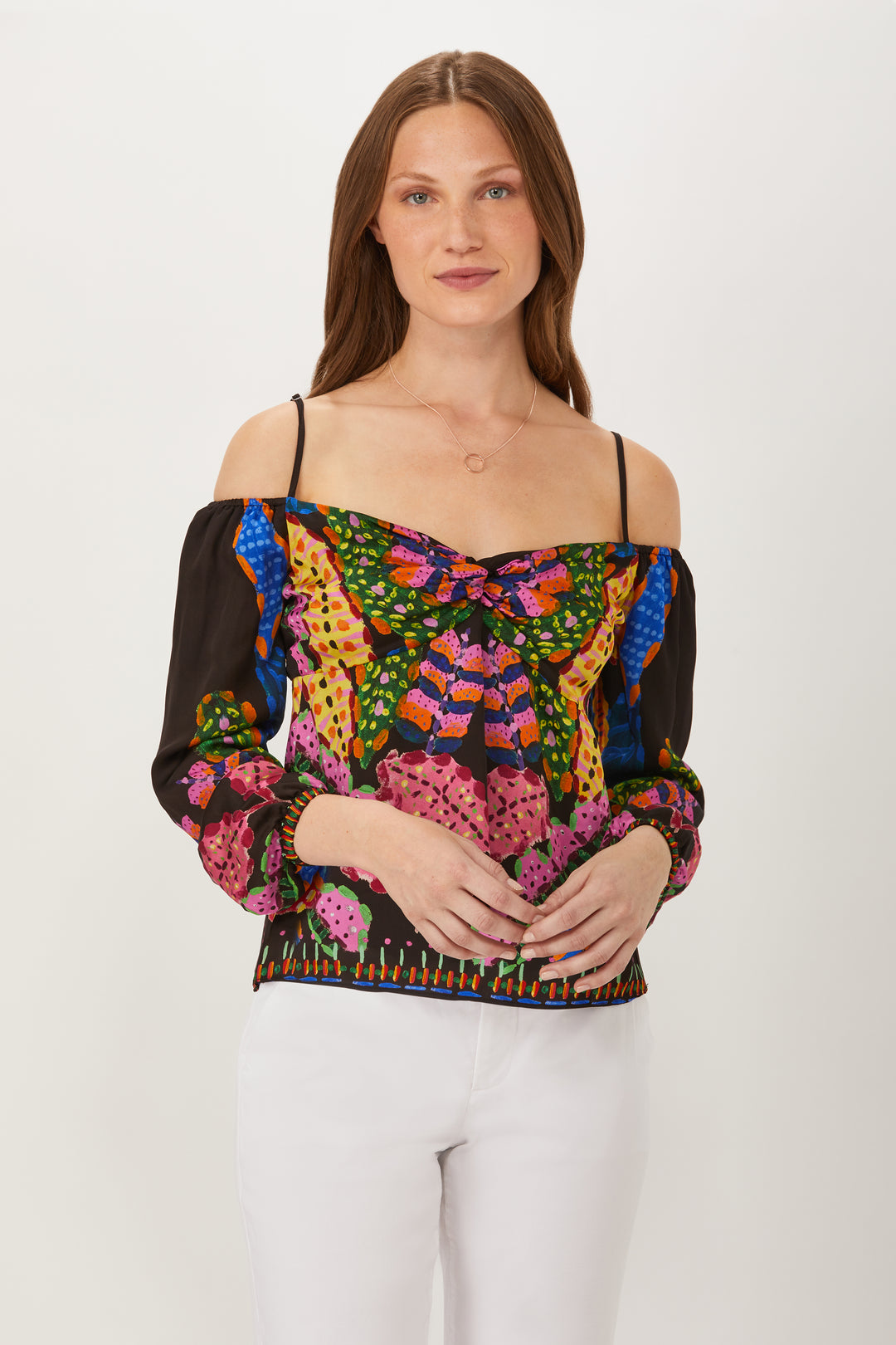 Theron Off Shoulder Blouse - Abstract Coral Reef