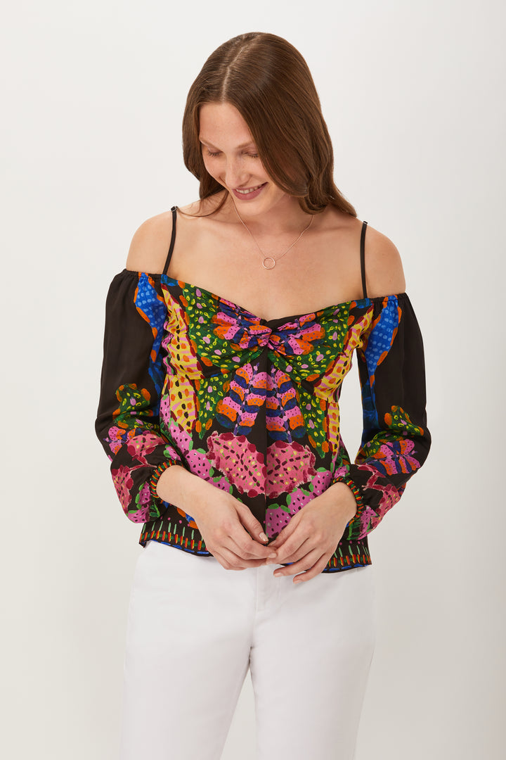 Theron Off Shoulder Blouse - Abstract Coral Reef